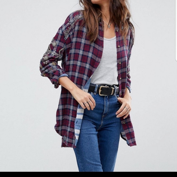 Free People Tops - Free People Downtown Romance Embellished Flannel
